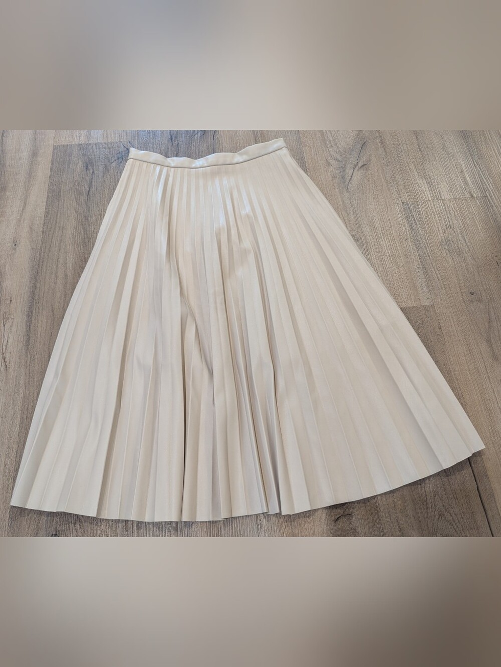 7 For All Mankind Cream Pleated Midi Skirt - Picture 5 of 7